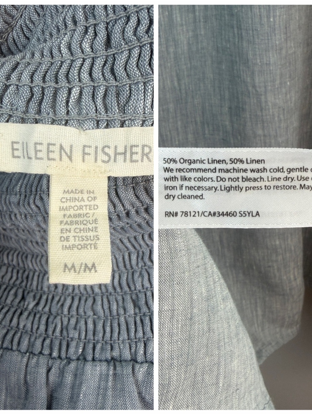 Eileen Fisher Organic Linen Smocked A-Line Skirt Handkerchief Hem Medium Pockets - Picture 16 of 16